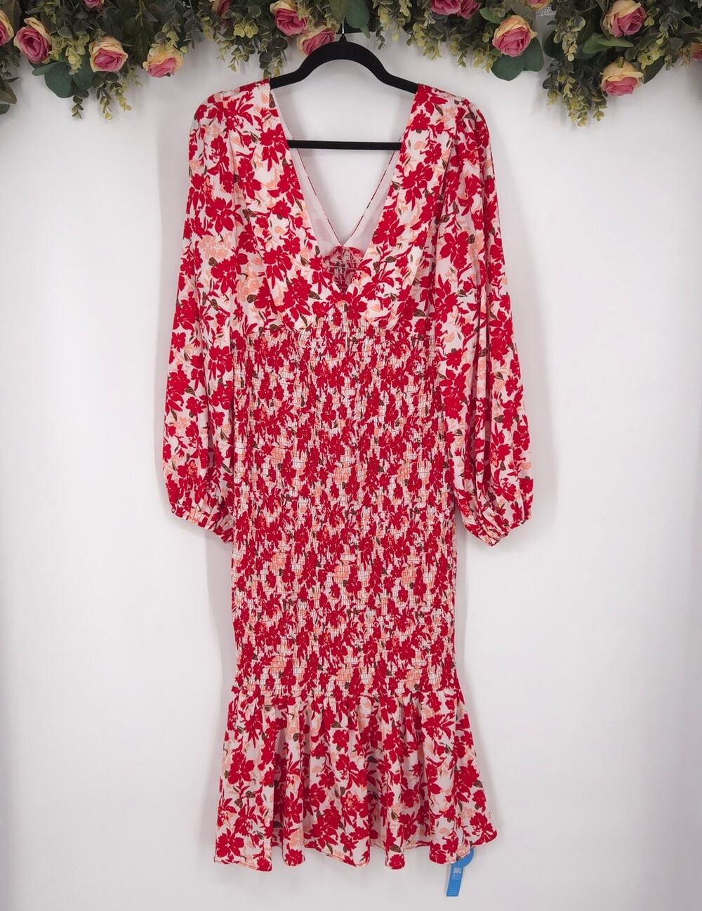 Cupshe Island Sun Floral Print Smocked Ruffled Midi Dress Size Large NWT